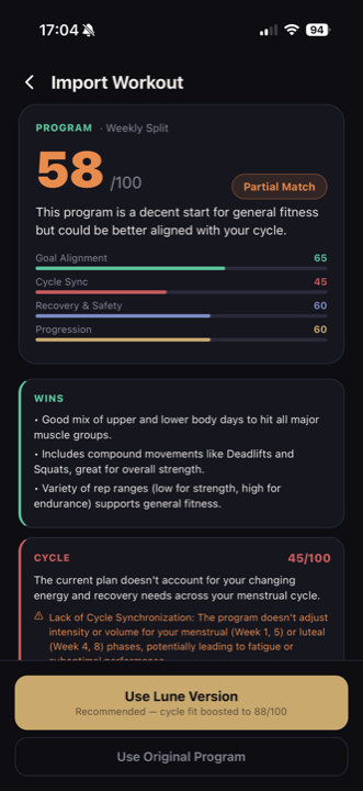Program compatibility score 58 out of 100